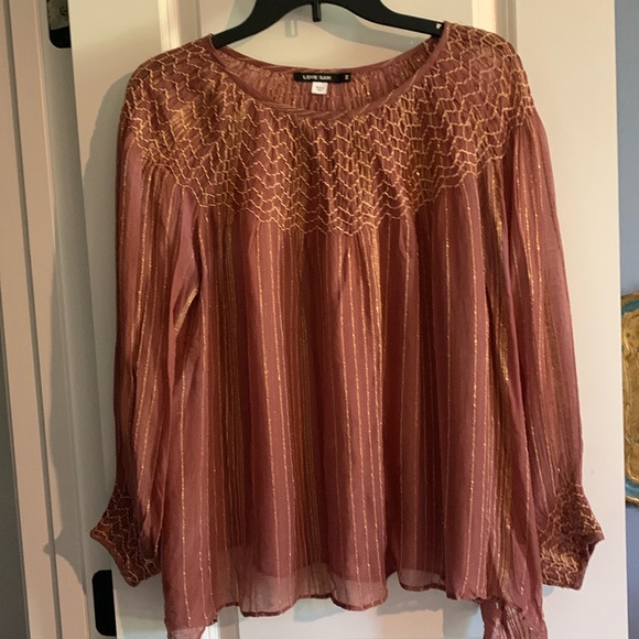 Anthropologie Love Sam smocked blouse metallic gold thread M EUC - Picture 3 of 6